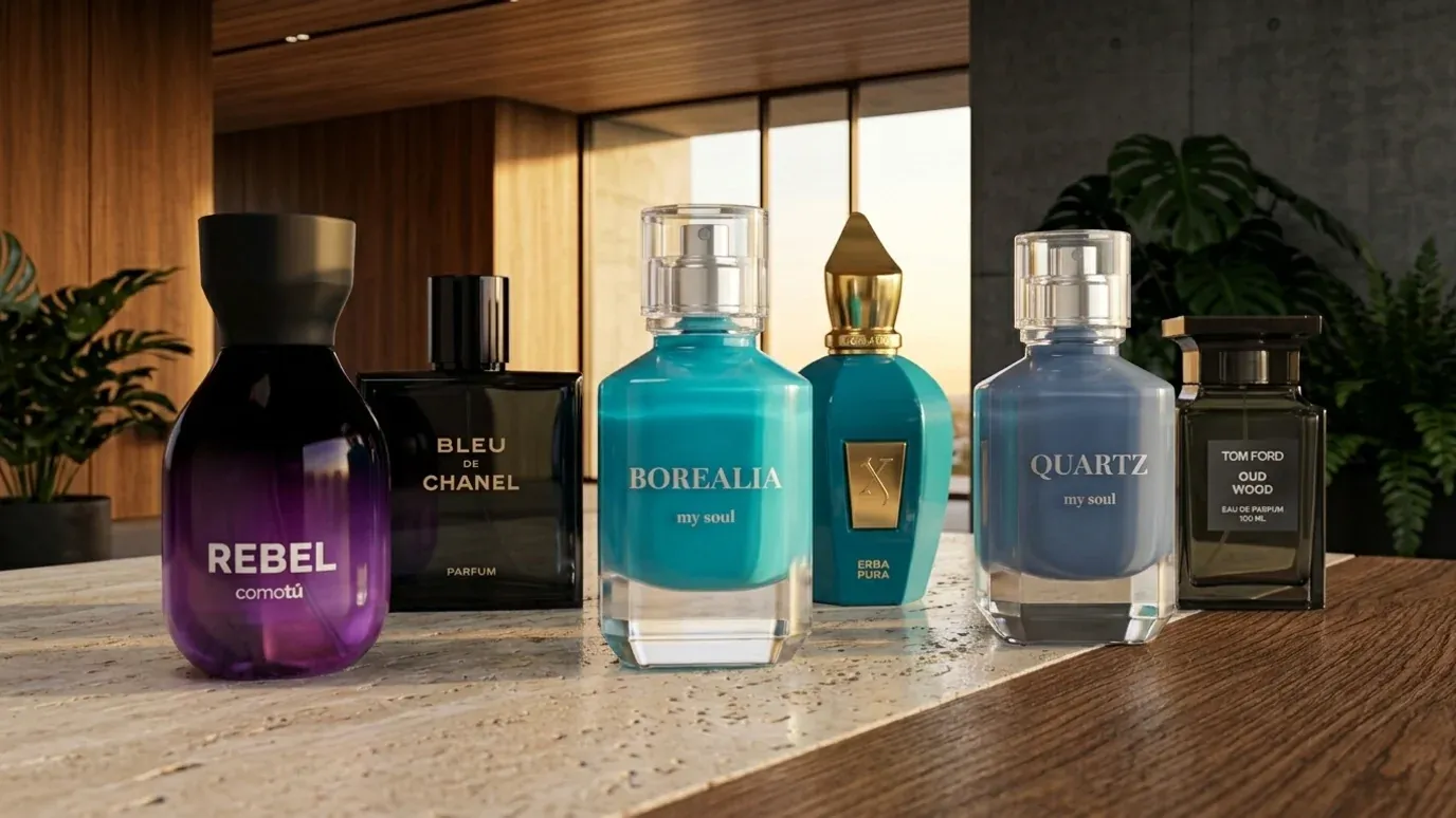 Selección de Como Tú Rebel, Borealia y My Soul Quartz junto a sus perfumes de inspiración.